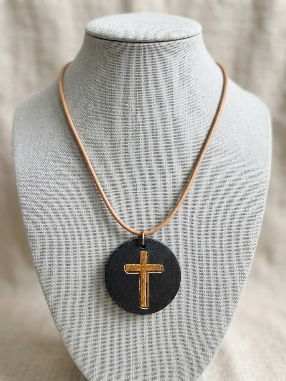 Slate Pendant Necklace - Hand Painted Cross on Slate